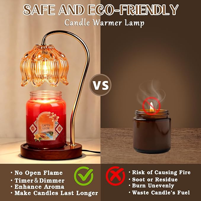 Flower Candle Warmer Lamp with Timer, Dimmable Candle Lamp Warmer, Mothers Day Birthday Gift for Women Her Mom, House Warming for New Home Decor, Lotus Wax Warmer for Yankee Candles