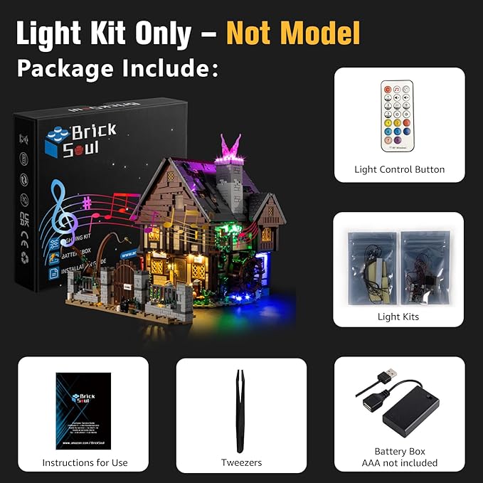 BrickSoul Ultimate Light Kit for Lego 21341 Hocus Pocus: Sanderson Sisters' Cottage Building Set | Upgraded Wireless Dimming, Multi-Zone Lights & Selectable Sound Effects (21341 Set NOT Included)