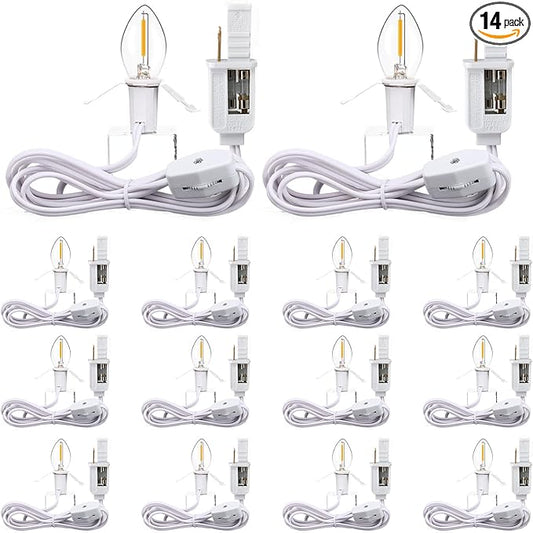 Enhon 14 Pack C7 Accessory Cord with LED Bulb, Each 6 ft Blow Mold Light Cords with On/Off Switch for Christmas Village House Halloween Pumpkin Holiday Ceramic Tree and Craft Projects