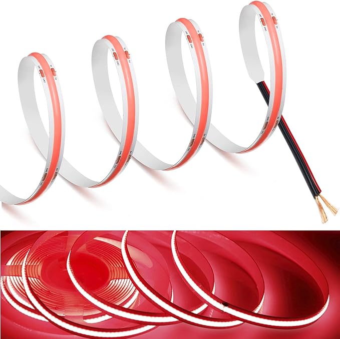 MDee】COB LED Strip Lights Red 6.56ft/2m DC12V Flexible LED Tape Lights CRI 90+ 800LM/m 320LEDs/m for Indoor and Outdoor Décor（Red,6.56ft/2m）