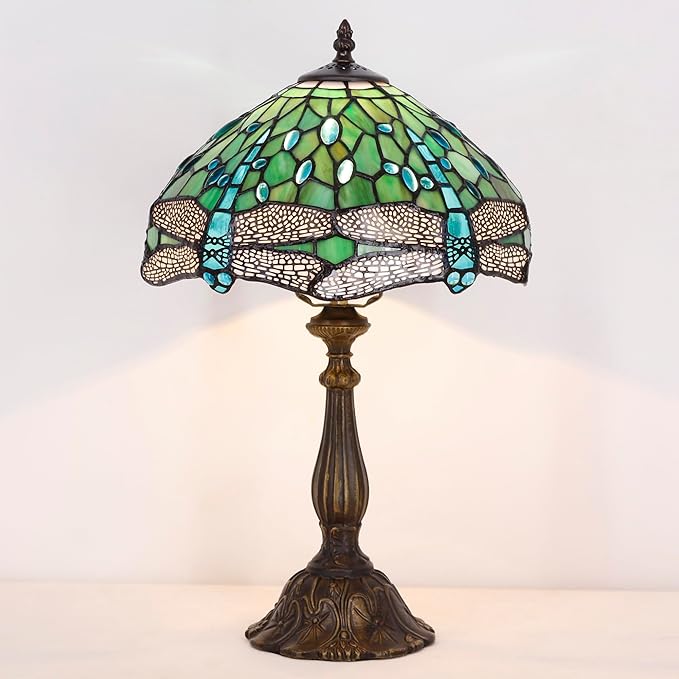 Tiffany Lamp Touch Control Table Lamp Green Stained Glass Desk Lamp 12X12X19 Inches Dragonfly Style Reading Light