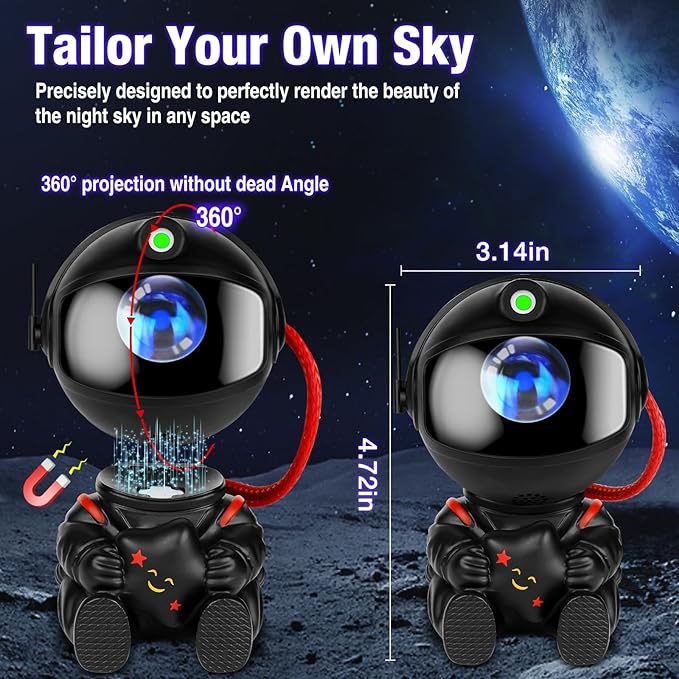 Astronaut Galaxy Projector Lamp – Black Astronaut Holding Star, Starry Sky Night Light for Bedroom Decor, Space Nebula Star Projector Gift