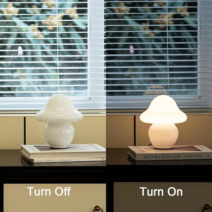 Mushroom Lamp Glass Mushroom Table Lamp for Bedrooms, Living Room, Aesthetic Lamps for Bedroom, Cute Bedside Lamp