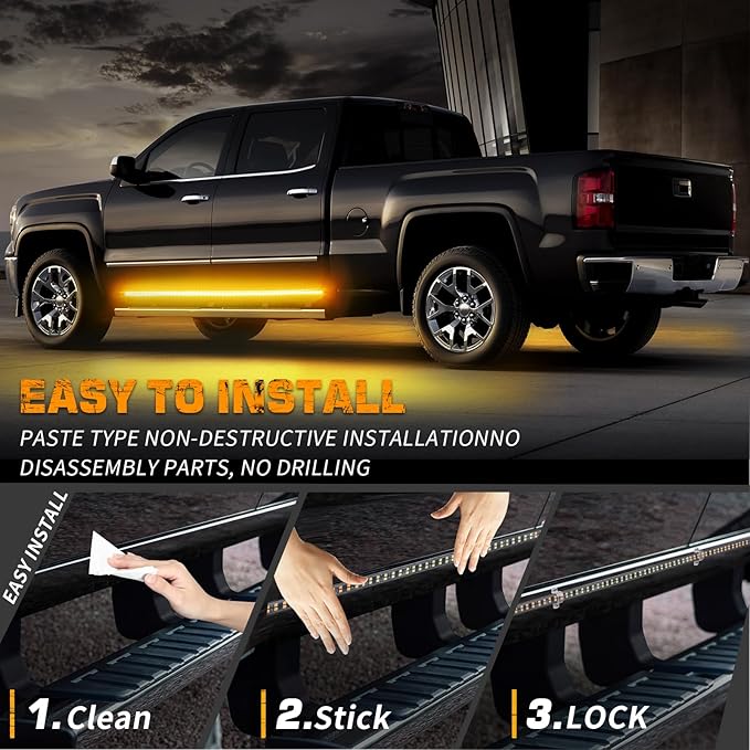 XRIDONSEN 2PCS 60 inch Amber Strobe Lights Strip 720 LED Running Board Lights Flashing Warning Hazard Safety Side Step Flexible Emergency Lights for Tow/Plow Trucks Construction Vehicles Pickup SUV