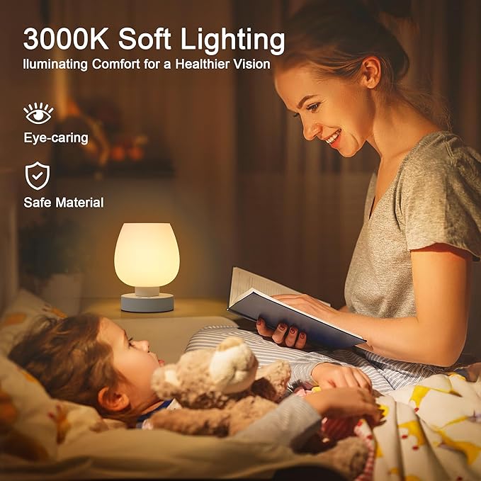 Cordless Touch Bedside Table Lamp, Rechargeable Battery Operated Desk Lamps with 8 RGB Colors, Dimmable Small Glass Nightstand Light for Living Room Bedroom Kitchen Counter