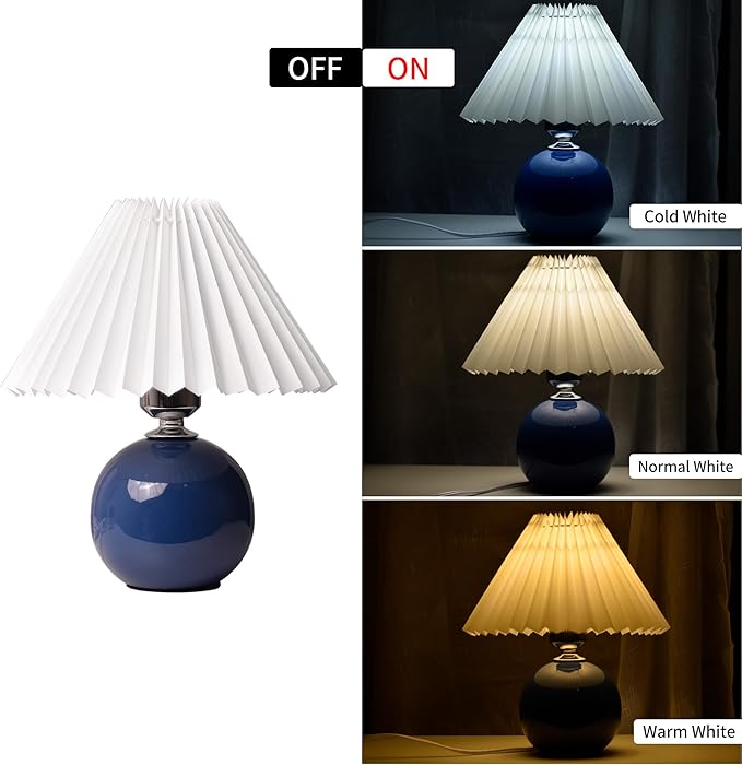 Korean Pleated Table Lamp Ins DIY Ceramic Table Lamps for Living Room Home Deco Cute Lamp with Tricolor Led Bulb Beside Lamp…