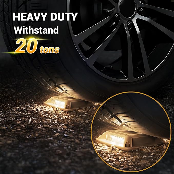 Solar Driveway Lights 6 Pack, Solar Powered IP68 Waterproof Dock Lights, 4 LED Driveway Markers Deck Light for Dock, Pathway, Walkway, Sidewalk, Garden, Yard, Stair, Marine Use (Warm)