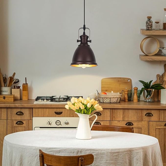 Brown Farmhouse Pendant Lights Kitchen Island 2 Packs, 6.5 inches Kitchen Island Lighting, Industrial Pendant Light, Kitchen Pendant Lighting Over Island Sink Dining Room