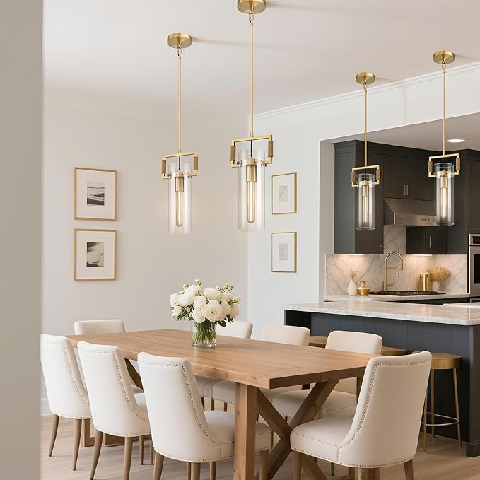 Modern Brass Island Pendant Light, 12'' Glass Pendant Lights, Gold Kitchen Island Pendant Light Fixture, Farmhouses Pendant Light, for Kitchen, Dining,Bathroom,Bedroom,Bulb Included