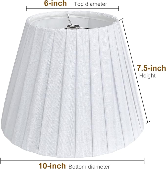 TOOTO STAR Small Lamp Shade, White Pleated 6x10x7.5inch Bell Shade for Table Lamps, Floor Lamps and Pendant Lamps (Spider Fitter), Handmade of Natural Linen