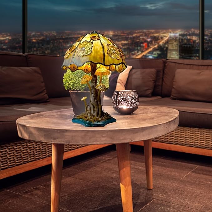 Mmoneyake Stained Plant Series Table Lamp, Vintage Bedside Table Lamp Decorative Desk Lamps, Desk Lamps Decorative Lamp for Bedroom Living