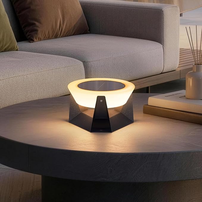7.09" Solar Lanterns Outdoor Waterproof, 3000K Modern Unique Floor Lamp, Remote Control Outdoor Patio Floor Lamp, IP54 Waterproof Patio Lantern, Smart Solar Powered Porch Lantern for Patio Garden