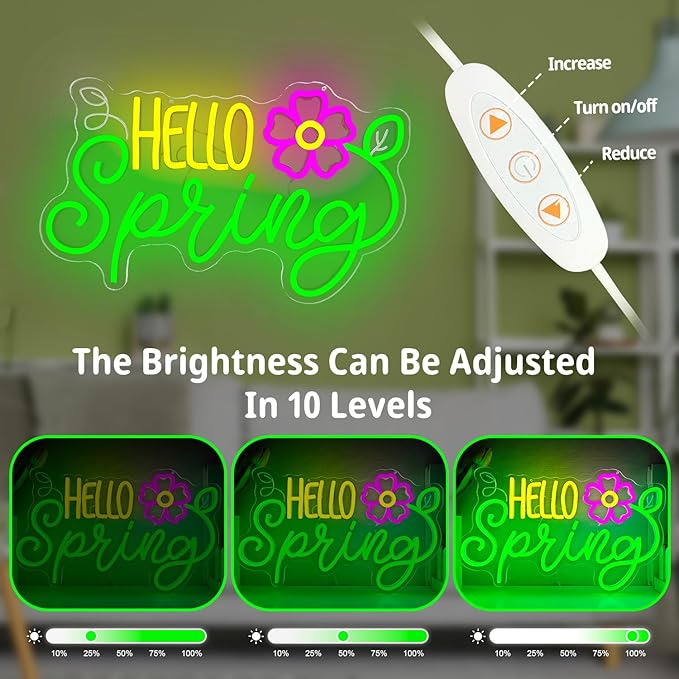 Hello Spring Neon Sign Daisy Flower Led Signs Dimmable Hello Spring Sign Springs Welcome Neon Lights Easter Decorations for Home Office Classroom Party