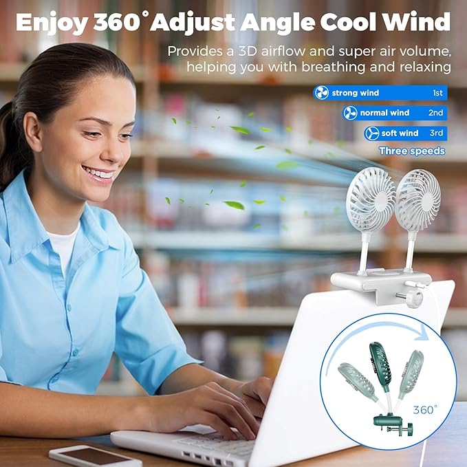Reading stand Lamp Light Bar with Fan Two-Head Personal Cooling Quiet USB Fan Flip-Open light, Level 3 brightness 3 Wind Speed for Working/Self Broadcasting (Forest Green)