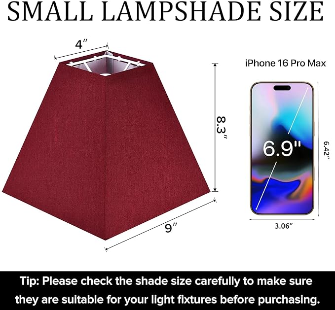 2 Pack 4"×9" × 8.3”inches Spider Small Burgundy Square Lampshades for Wall Lamps Table Lamps- Elegant Red Lampshades Replacement for Bedroom,Wall Mount,Natural Faux SIlk Red Shade By GO&SO