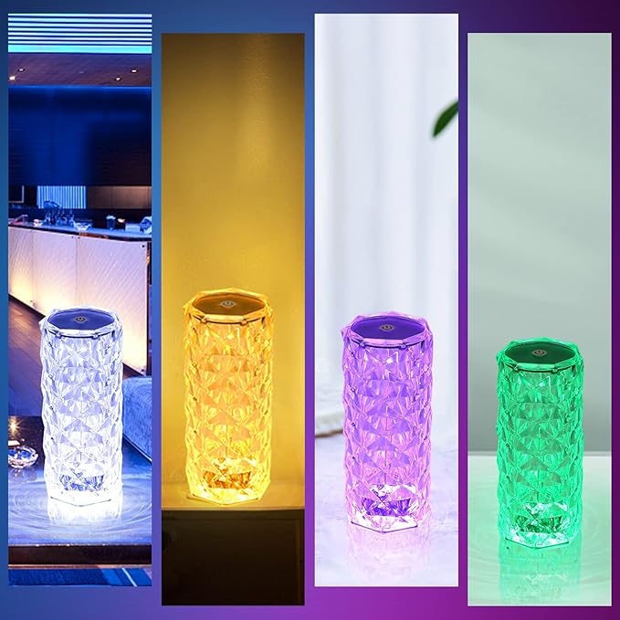 2 Pack Crystal Lamp - Touch Control Rose Crystal Lamp Light for Bedroom, 16 Color Dimmable LED Desk Lamp Light, Battery Operated Small Table Lamp for Bedroom with Remote Controller