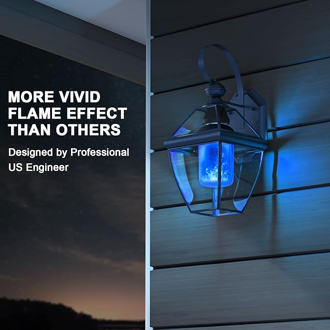 【Upgraded】Hompavo LED Flame Light Bulbs, 4 Modes Flickering Light Bulbs with Upside Down Effect, E26 Flame Bulb for Halloween Christmas Party Patio Porch Home Indoor Outdoor Decorations - 4 Blue
