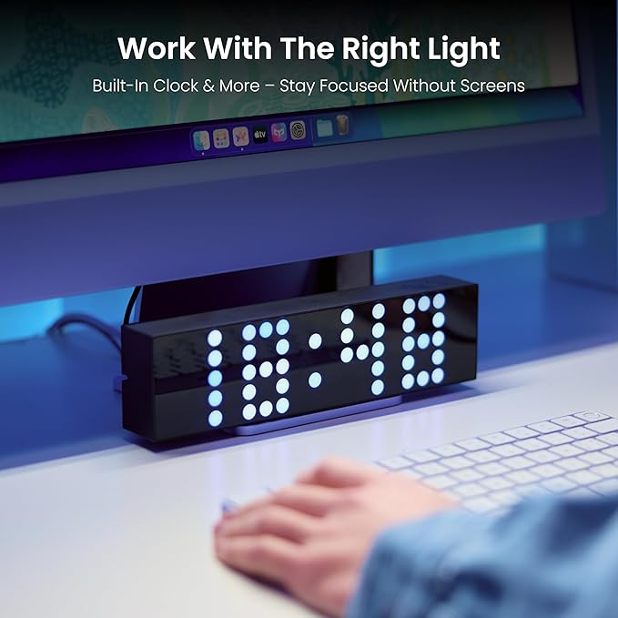 YEELIGHT Smart LED Pixel Table Lamp, DIY Desk Lamp 16M Colors, Music Sync RGB+IC Display for Clock/Emoji, Compatible with Alexa & Matter, App Control, 2.4GHz WiFi, Gaming Room & Bedroom Decor