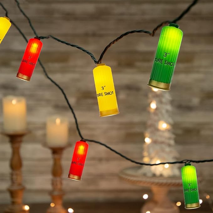 Multicolor Shotgun Shell String Lights Plug in, 8.5Ft Outdoor Christmas Decorations Lights with 10 LED 3D Bullets Lights, Hanging Novelty Bullets Shell Light for Outdoor Patio Garden Backyard Party