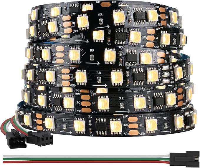 BTF-LIGHTING WS2814 IC RGBW RGB+Warm White (Similar WS2812B) Addressable DC12V 16.4FT 60LED/m 20pixel/m Flexible 4 Colors in 1 Dream Color LED Strip IP30 for Home Decor (No Adapter or Controller)