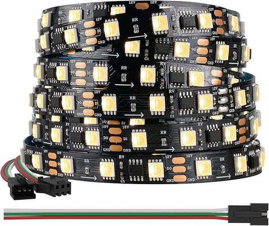 BTF-LIGHTING WS2814 IC RGBW RGB+Warm White (Similar WS2812B) Addressable DC12V 16.4FT 60LED/m 20pixel/m Flexible 4 Colors in 1 Dream Color LED Strip IP30 for Home Decor (No Adapter or Controller)