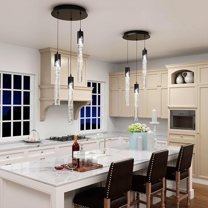 Flashing God 3 Light Mini Chandelier Black Modern Crystal LED Pendant Light for Kitchen Island Adjustable Hanging Light Fixture for Dinning Room Bedroom Dimmable 2700K 4500K 6000K