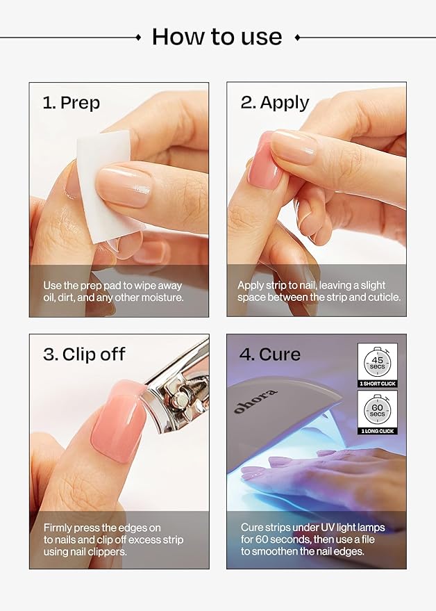 ohora Semi Cured Gel Nail Strips (N Pottery) - Dark, Ombre, Works with Any UV/LED Lamps, Salon-Quality, Long Lasting, Easy to Apply & Remove - Includes 2 Prep Pads, Nail File & Wooden Stick