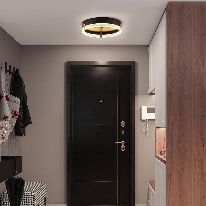 GLOBE Electric 66000134 27W LED Integrated Flush Mount Ceiling Light, Etched Acrylic Edge Lit Shade, Matte Brass Accents, 1800 Lumens, 2700 Kelvin, 90 CRI, Dimmable, 50 000 Hour Lifespan