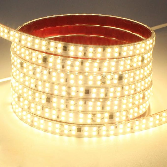 LED Strip Lights 6.56ft AC 110V Flexible Rope Lights 240LEDs/m 3000K Warm White Cuttable Outdoor Waterproof Strip Lights Double LED Beads for Living Room Under Cabinet Lighting