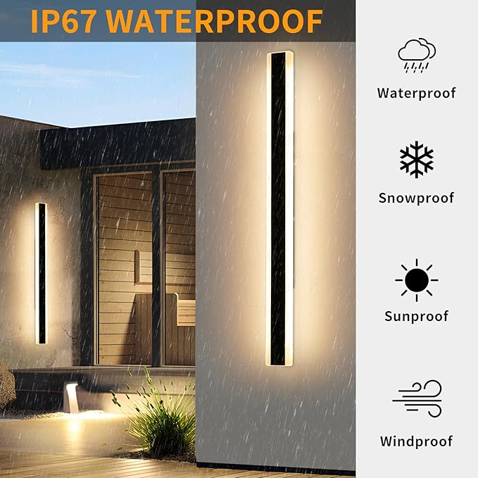 Mikeru 2Pack 57inch Outdoor Wall Light Fixtures, 10%-100% Dimmable Outdoor Wall Lights Exterior Front Porch Light 3000-6000k Wall Mounted Led Lighting for Basement, Shop,Garage Lighting