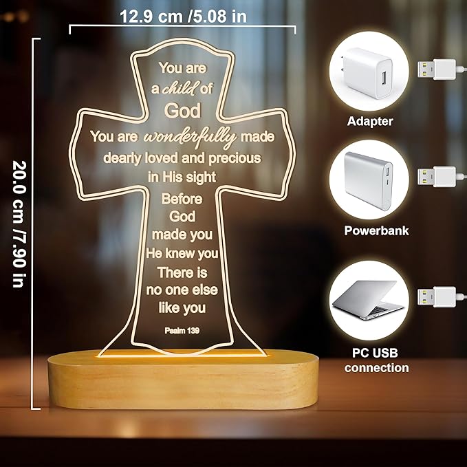 Baptism Gift for Girl Boy, Christening Gifts, Cross 3D Night Light LED Illusion Lamp,Soft Warm Lamp for Kids Bedroom Decoration, You are a Child of God