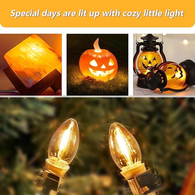 for Christmas Village Houses Craft Decoration LED Light Bulb C7 Cord Clip Lights Christmas Cabin Accessory Cord with 9 Led Light Bulb