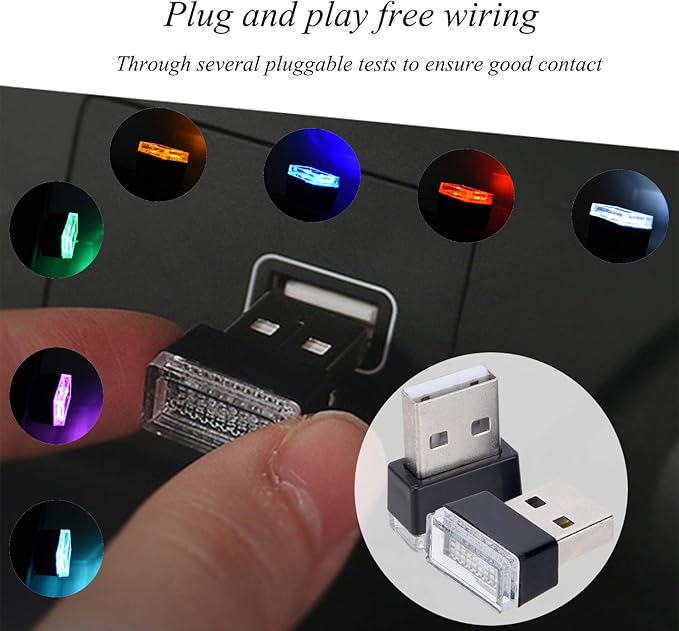Febrytold 4Pcs White USB Car Interior Atmosphere Lamps, Universal Mini Led USB Lights for Car Decoration, Lighting