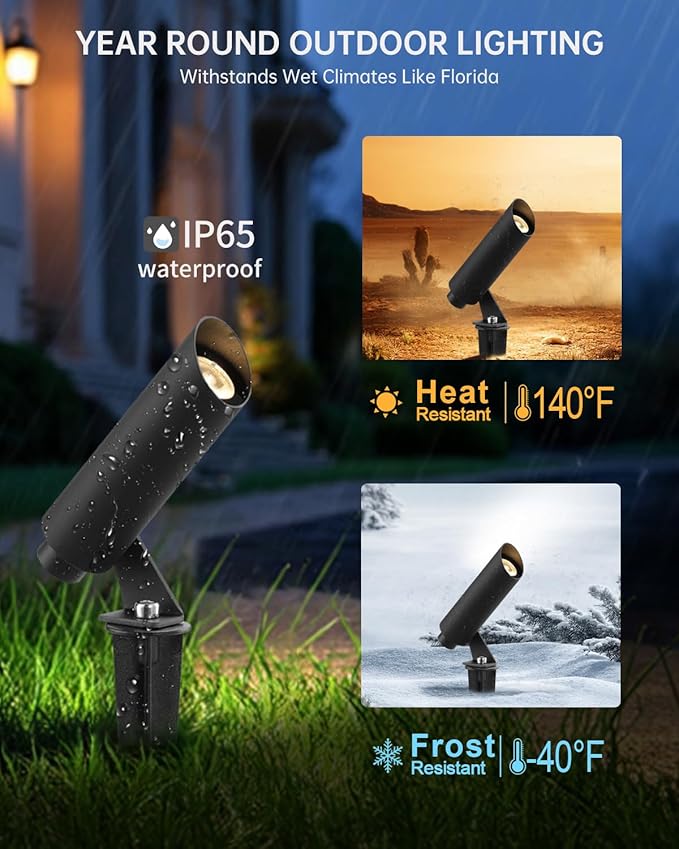 Outdoor Landscape Lighting, Mini Size Low Voltage LED Spotlight(3000K), IP65 Waterproof, with Quick Installation Accessories, for House Patio Garden Fence Tree Yard Plant Lawn Flags Use