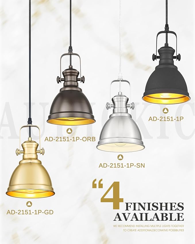 2 Pack Pendant Lights Kitchen Island, Farmhouse Hanging Lights Fixtures with Metal Shade, Rustic Kitchen Pendant Lighting Over Island for Dining Room, Oil Rubbed Bronze, AD-2151-1P2-ORB