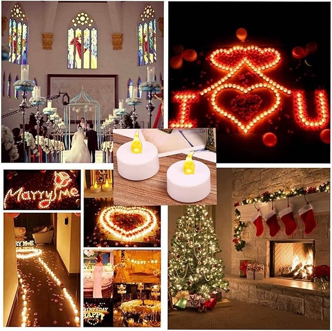 Flameless LED Tea Lights Candles, Battery Operated Flickering Electric Fake Candles Bulk, 100Pack Powered Votive Tealights Long Lasting 200H+ Bright Warm Yellow Lamp for Seasonal & Festive Decoration