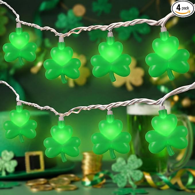 Shamrock String Lights, 8.5Ft St Patrick's Day Decorations String Lights with 10 Green Clover Lights, Connectable Shamrock Indoor Fairy Lights for St Patrick's Day Party Irish Holiday Garden Decor