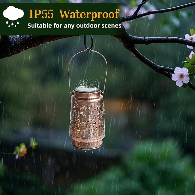 Garden Decoration Outdoor Solar Sunflower Lantern, Waterproof Dragonfly Hanging Solar Lights for Outside, Birthday Gifts for Women, Patio, Yard, Balcony, Deck Decoration,Holiday Gift