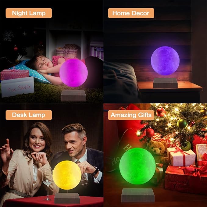 UVEHAS Levitating Moon Lamp, Floating and Spinning 3D Moon Light Magnetic Levitation Lunar Night Lights Unique Holiday Birthday Gifts Room Table Desk Decoration, 16 Colors LED Moon