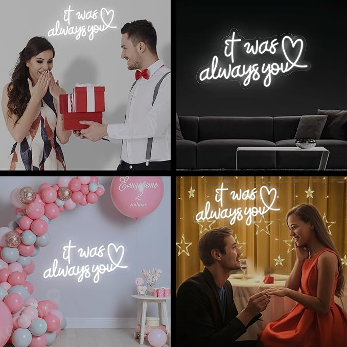 It Was Always You Neon Sign – Romantic LED Wall Light for Bedroom, Wedding, Proposal, Birthday Party, Anniversary or Bar Decor, 17″ × 9.2″ USB Powered Neon Light