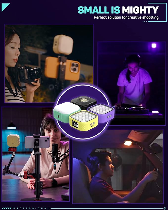 IFOOTAGE RGBW Video Light, Portable RGB Camera Light, 2700K-10000K/CRI 95+/120 mins Battery Life/Rechargeble/APP Control/Magnetic, Camera LED Light for Vlogging/Live Streaming/Photography, C4 Purple