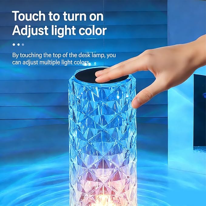 Can Switch 16 Colors Artificial Crystal Table Lamp, 2026 New 16 Color Rose Crystal Diamond LED Table Lamp, RGB Color Changing Rose Diamond Design, with Remote Control USB Charging Touch Sensor (Small)