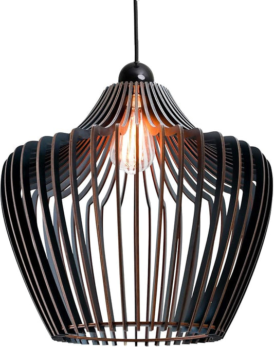 Wood Pendant Light - Easy-to-Assemble Ceiling Chandelier - Modern Boho Hanging Lamp Lighting Fixture for Dining, Kitchen, Bedroom, Living Room - Adjustable Nylon Cord, Uses Standard Bulb
