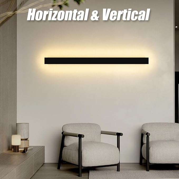 2 Pack 31.5inch Long Outdoor LED Wall Lights 24W Black 3000K Warm White Porch Lights Acrylic Waterproof IP65 Exterior Wall Light Fixtures for House Patio Porch Courtyard