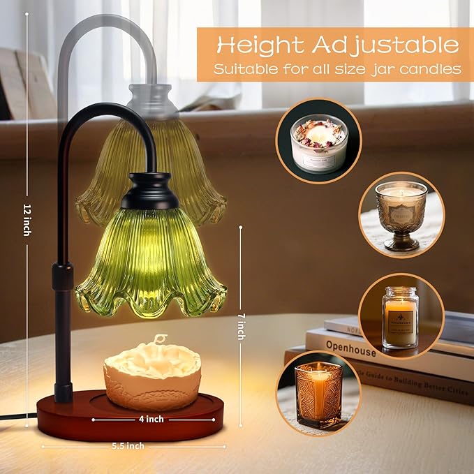 Candle Warmer Lamp with Timer: Birthday Gifts for Women, House Warming Gifts New Home Decor – Height Adjustable Candle Lamp for Mom, Anniversary - Walnut Solid Wood Base, with 2 Bulbs