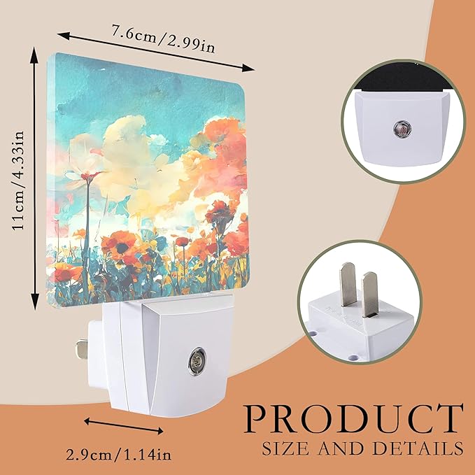 Night Lights Plug into Wall,Abstract Red Poppy Flowers Night Light with Dusk to Dawn Sensor Night Light for Kid Girls Boys Women Men Room Decor,Hallway,Kitchen,Bathroom,Nursery,Stairs