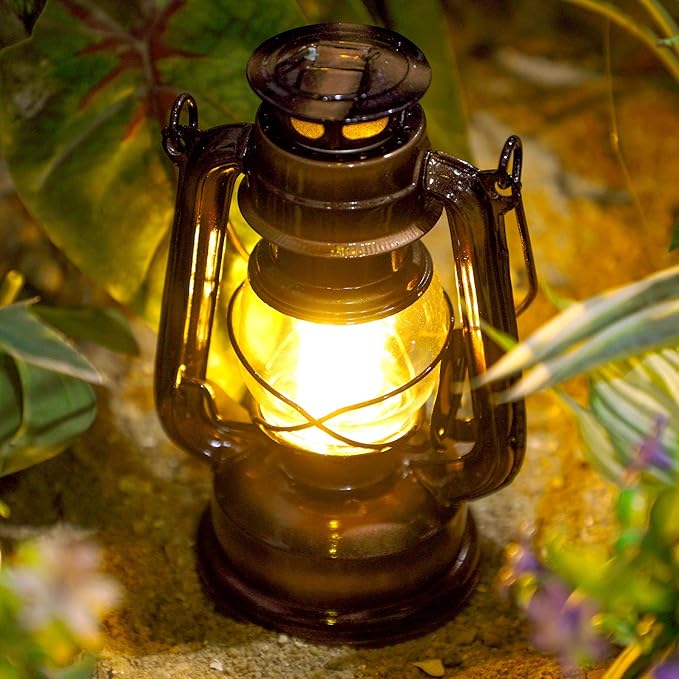 Hortsun 4 Pcs 8 Inch Vintage LED Hurricane Lantern Warm LEDs and Dimmer Switch Battery Operated Farmers Hanging Lantern for Indoor Outdoor Camping Usage Decor