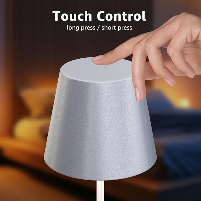 uuffoo 2 Pack Cordless Table Lamp Rechargeable 5000mAH Battery Operated Lights Touch Control LED Portable Desk Lamps 3 Color Dimming for Outdoor Coffee Bedroom Kitchen (Silver+White)