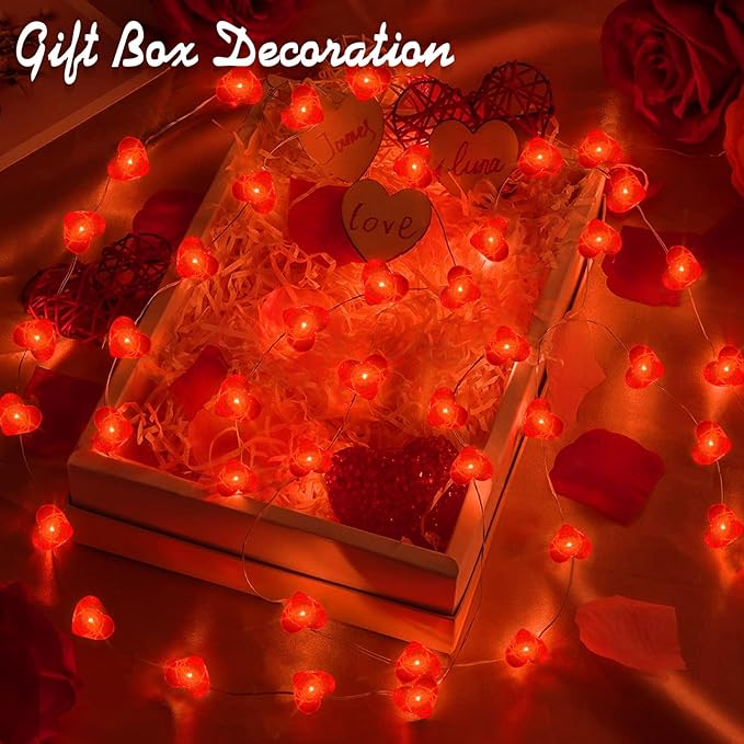 ZGWJ Valentines LED Fairy Lights, 1 Pack 50LED 16FT Red Heart String Lights Battery Operated,Waterproof Valentines Lights for Wedding Party,Mother's Day Decor Indoor Outdoor Decoration