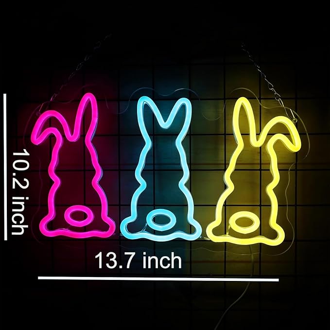 Bunny Easter Neon Sign for Easter Decorations LED Rabbit Neon Light for Easter Decor Led lights wall bunny Room Decor Wall Decor Holiday Gift